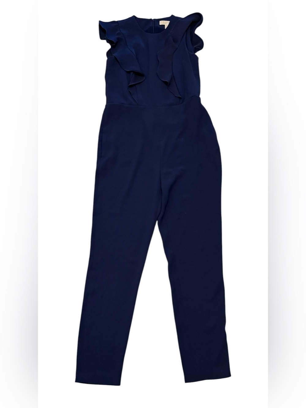 Michael Kors Navy Ruffle-Front Jumpsuit Small